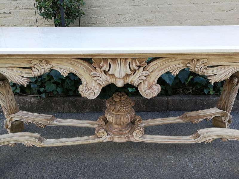 A 20th Century Carved and Bleached Teak Console / Server Table with Marble Top