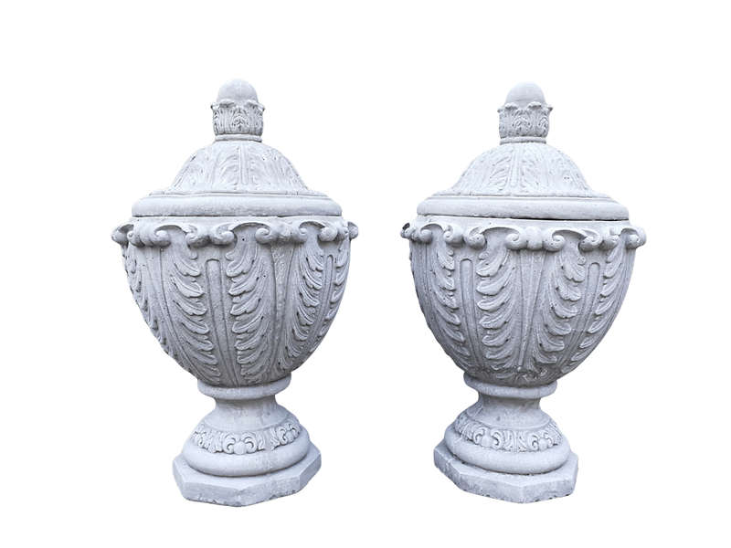 Pair Of Large Concrete Urns With Lids