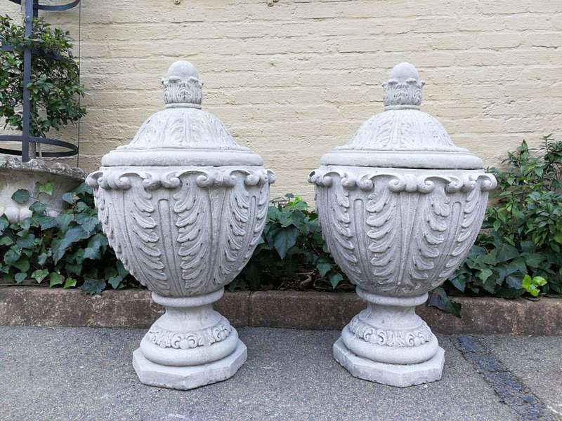 Pair Of Large Concrete Urns With Lids