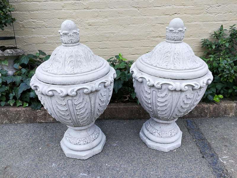 Pair Of Large Concrete Urns With Lids