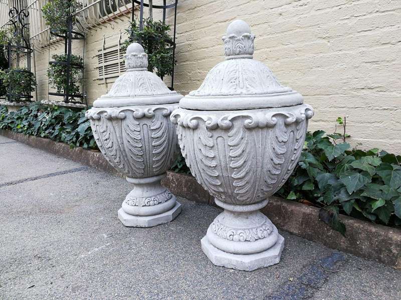 Pair Of Large Concrete Urns With Lids