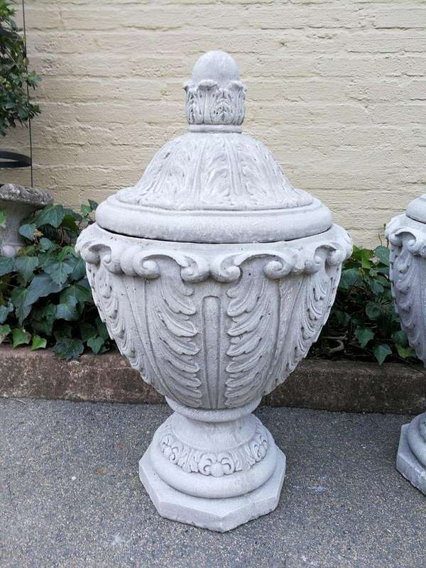Pair Of Large Concrete Urns With Lids