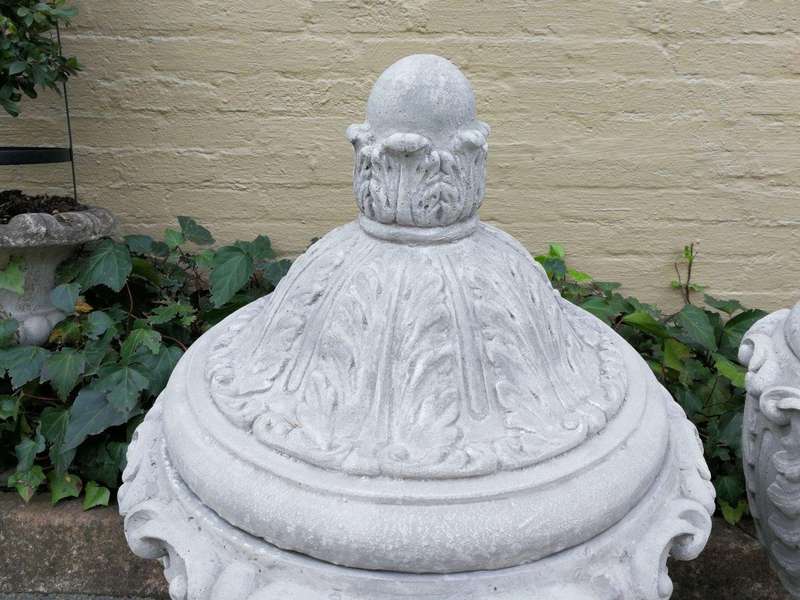 Pair Of Large Concrete Urns With Lids