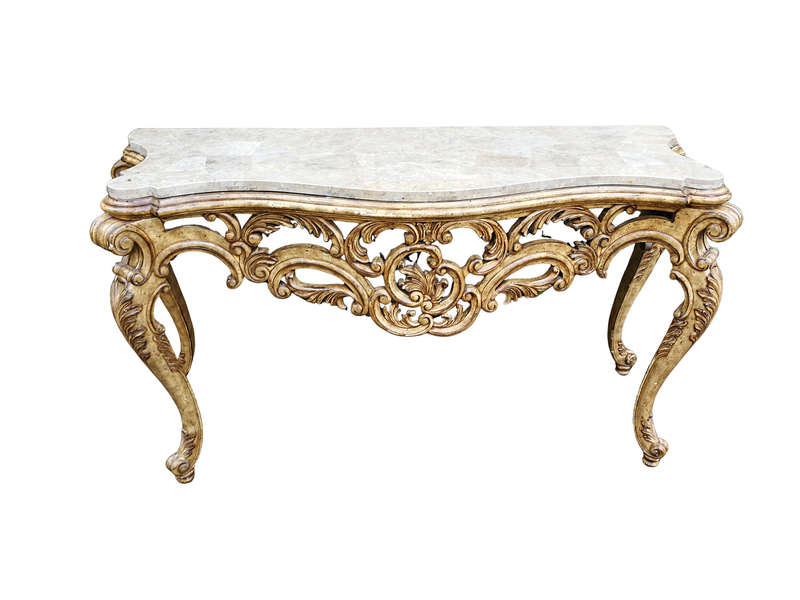 A 20th Century Painted Plum Mahogany French Style Console With Marble Top