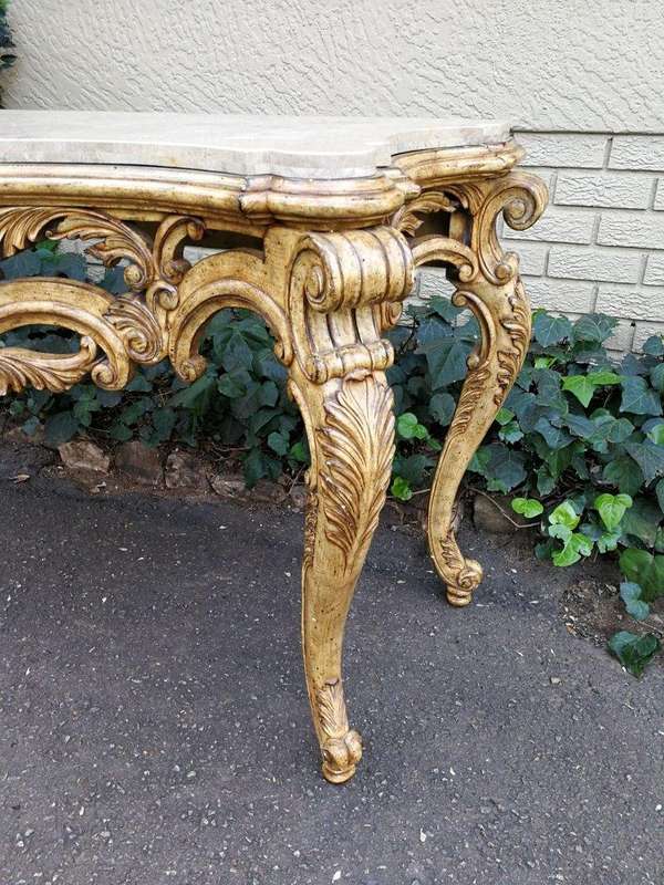 A 20th Century Painted Plum Mahogany French Style Console With Marble Top