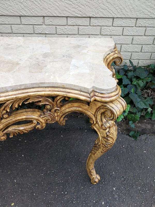 A 20th Century Painted Plum Mahogany French Style Console With Marble Top