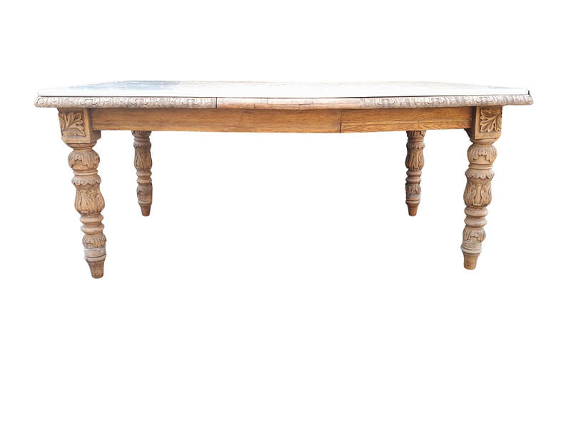 A Victorian Oak Dining Table in a Bleached Contemporary finish with a Marble Top