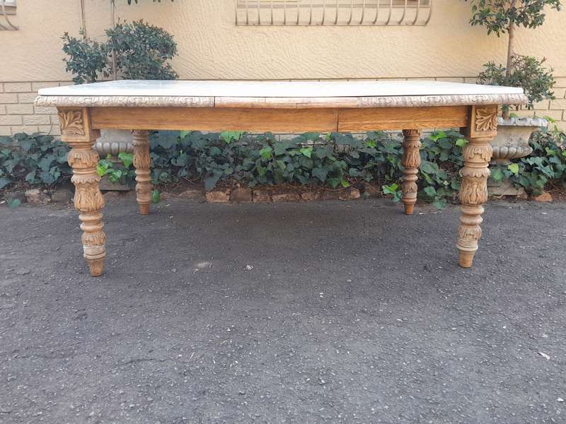 A Victorian Oak Dining Table in a Bleached Contemporary finish with a Marble Top