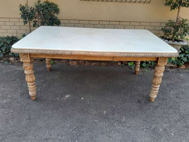 A Victorian Oak Dining Table in a Bleached Contemporary finish with a Marble Top