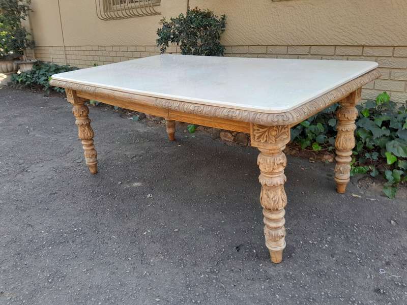 A Victorian Oak Dining Table in a Bleached Contemporary finish with a Marble Top
