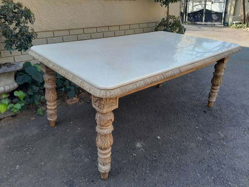 A Victorian Oak Dining Table in a Bleached Contemporary finish with a Marble Top