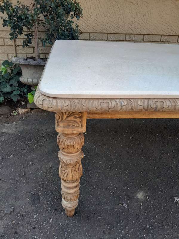 A Victorian Oak Dining Table in a Bleached Contemporary finish with a Marble Top
