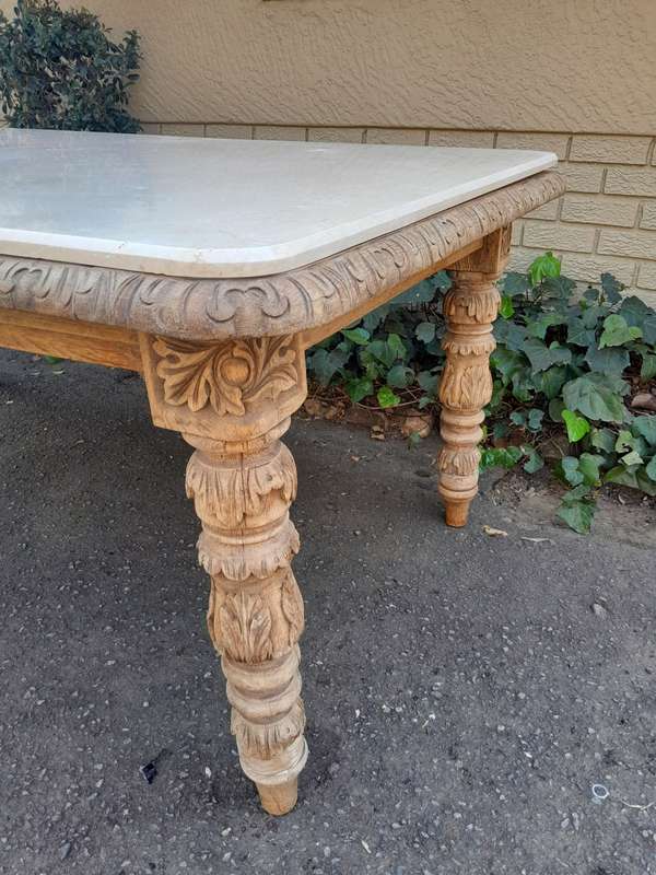 A Victorian Oak Dining Table in a Bleached Contemporary finish with a Marble Top