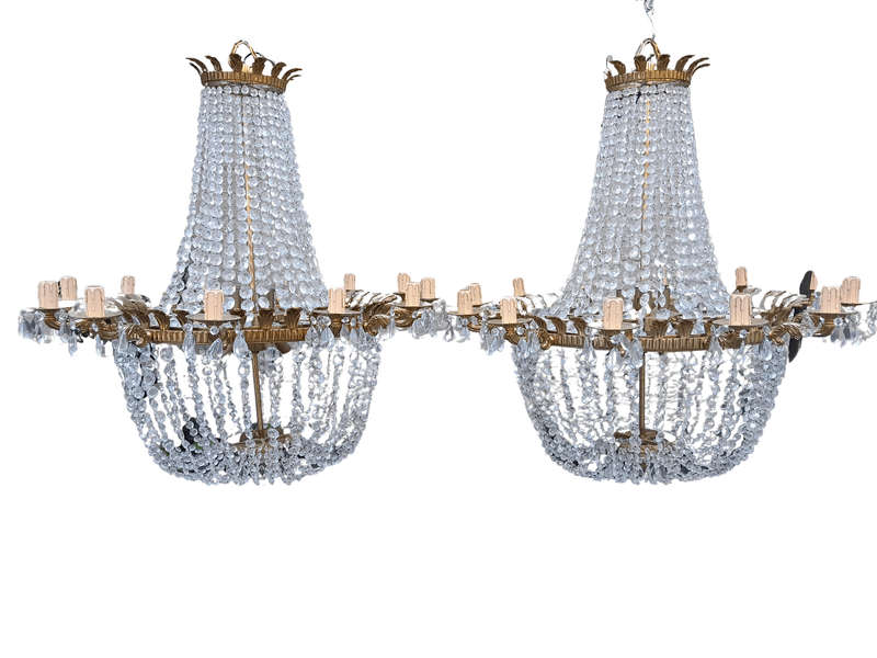 A Spectacular and Rare Pair of 20TH Century French Style Large Crystal Chandeliers Fully Restored...