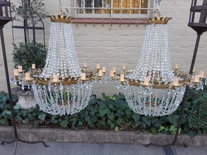 A Spectacular and Rare Pair of 20TH Century French Style Large Crystal Chandeliers Fully Restored...