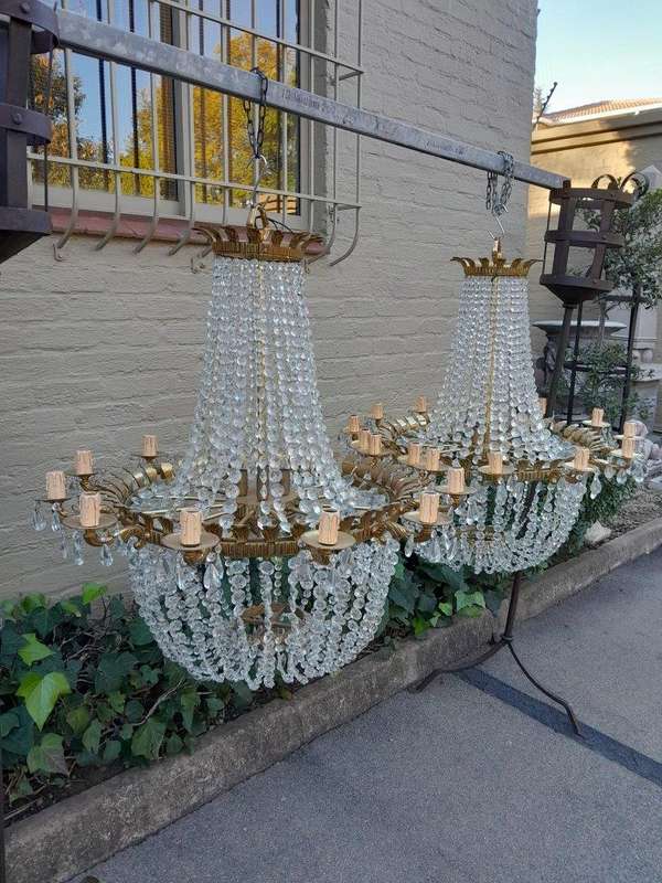 A Spectacular and Rare Pair of 20TH Century French Style Large Crystal Chandeliers Fully Restored...
