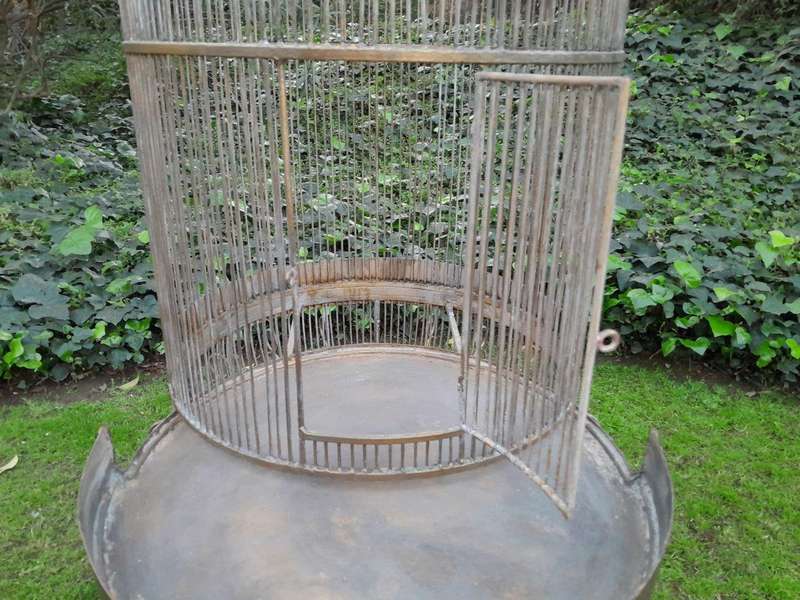 A 20th Century Hand-Gilded with Gold-Leaf  Wrought Ion Birdcage on Stand
