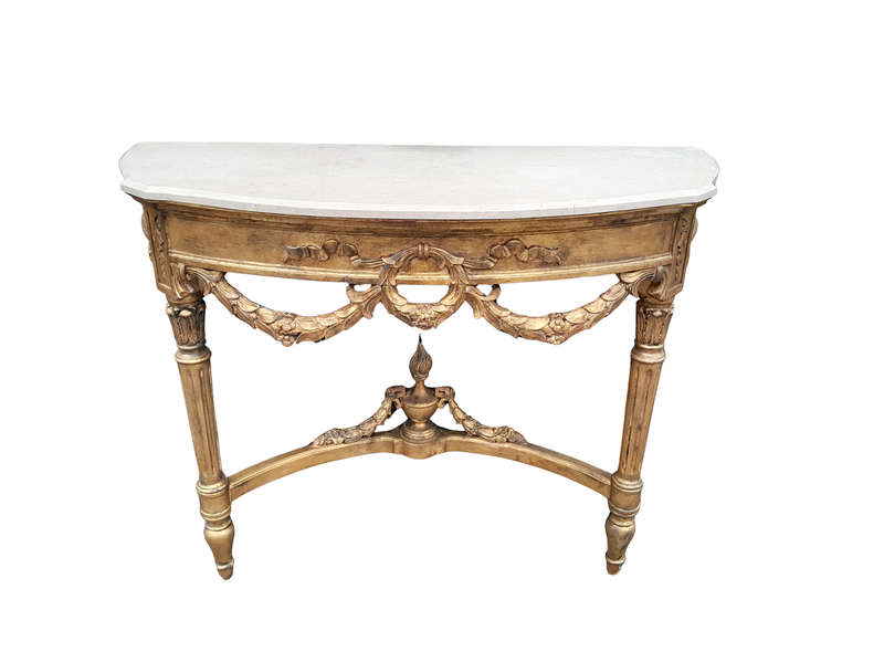 A 20th Century French Style Hand-Gilded Console Table with Marble Top ND