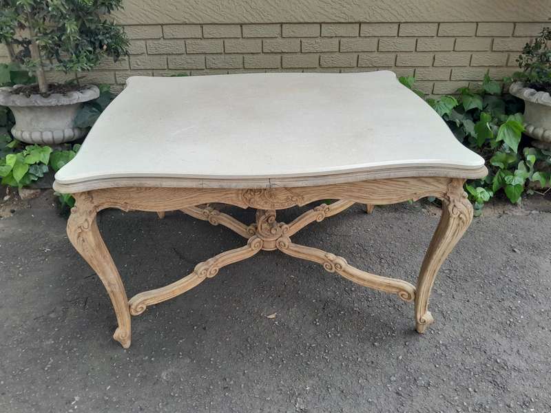 A 20th Century Carved Oak Dining / Entrance Table in a Contemporary Bleached / Natural Contempora...