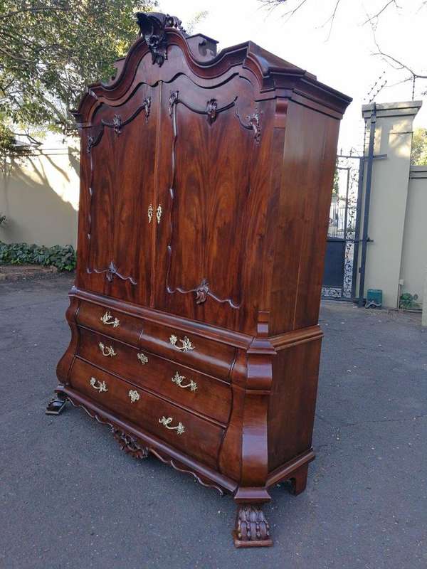 An 18th Century Circa 1770 Dutch Mahogany Armoire / Cabinet With The Original Glit Brass Rococo H...