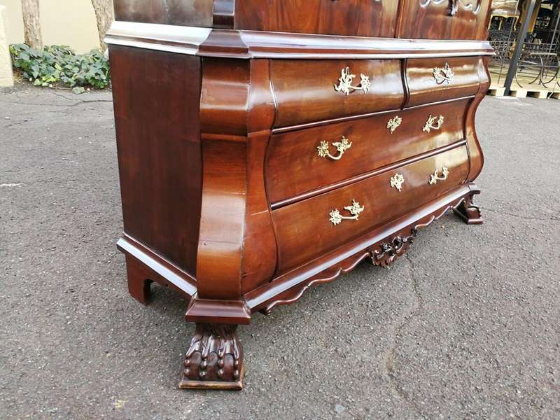 An 18th Century Circa 1770 Dutch Mahogany Armoire / Cabinet With The Original Glit Brass Rococo H...