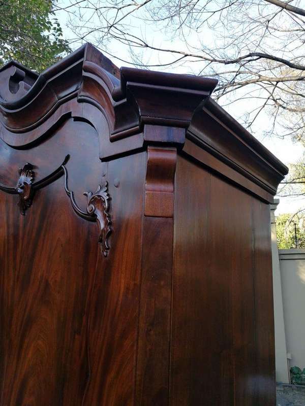 An 18th Century Circa 1770 Dutch Mahogany Armoire / Cabinet With The Original Glit Brass Rococo H...
