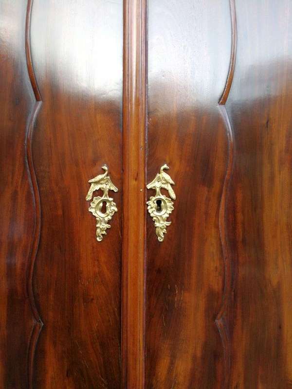 An 18th Century Circa 1770 Dutch Mahogany Armoire / Cabinet With The Original Glit Brass Rococo H...