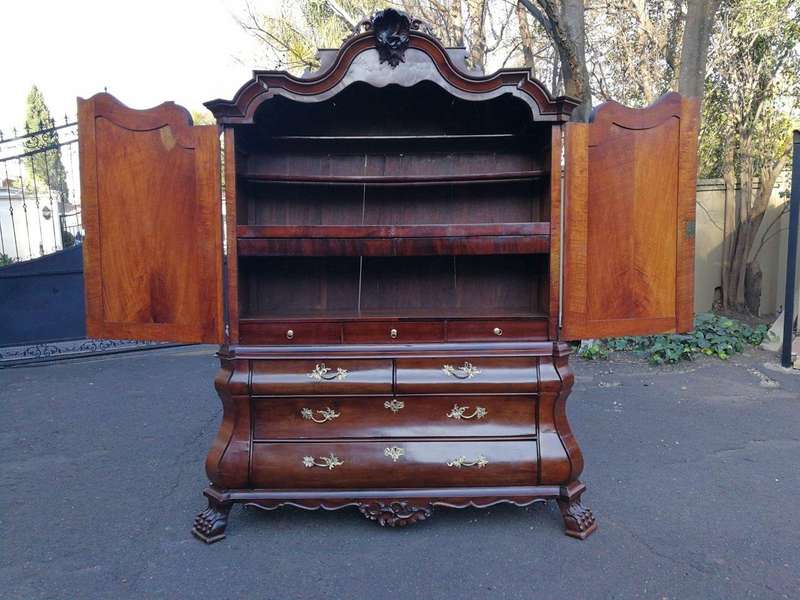 An 18th Century Circa 1770 Dutch Mahogany Armoire / Cabinet With The Original Glit Brass Rococo H...