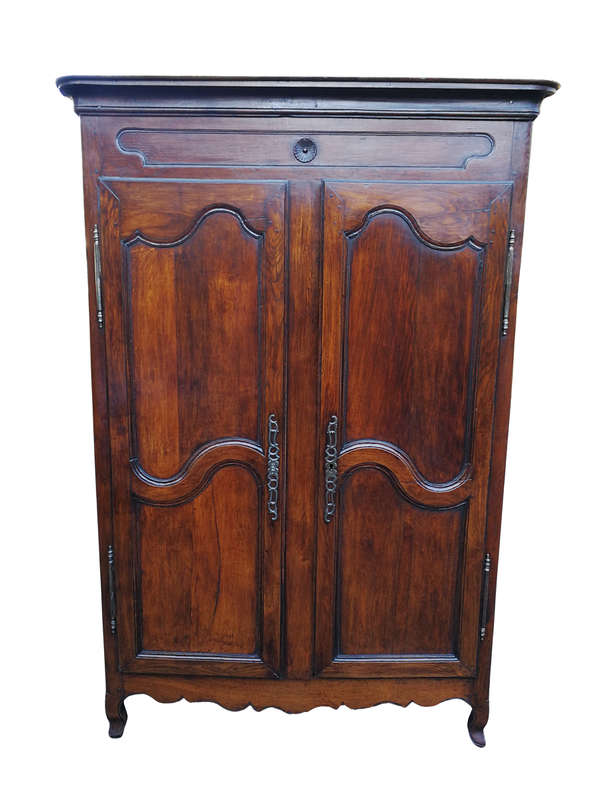 A Late 19th Century Circa 1890 French Oak Provincial Armoire With Metal Escutcheons, With Origina...