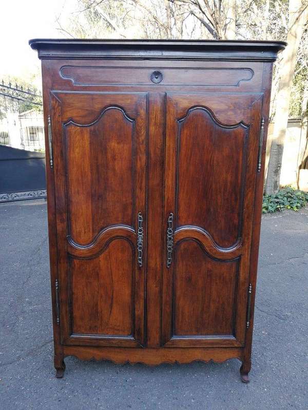 A Late 19th Century Circa 1890 French Oak Provincial Armoire With Metal Escutcheons, With Origina...