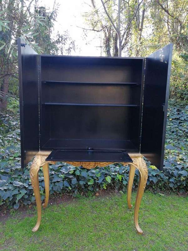 A Mid 20th Century Chinoiserie Wooden Painted Cabinet With Interior Black Painted With Shelf And ...