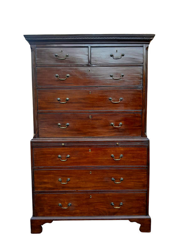 A Circa 1800 Regency English Mahogany Chest-On-Chest With A Pull-Out Writing Surface With Locks A...