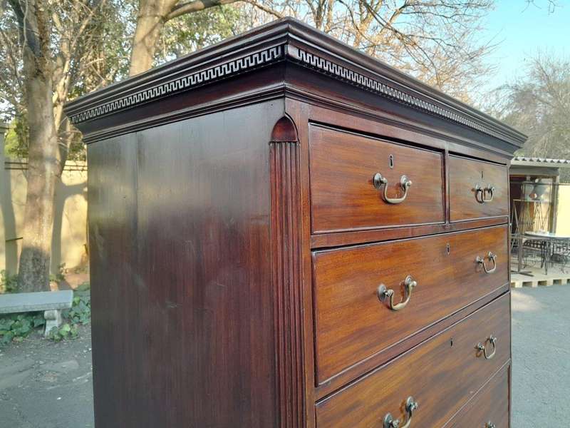 A Circa 1800 Regency English Mahogany Chest-On-Chest With A Pull-Out Writing Surface With Locks A...