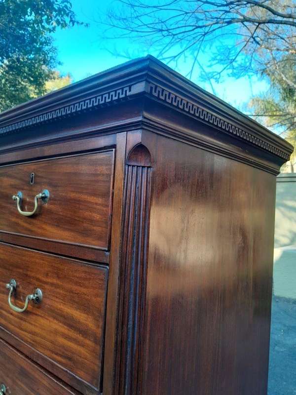 A Circa 1800 Regency English Mahogany Chest-On-Chest With A Pull-Out Writing Surface With Locks A...