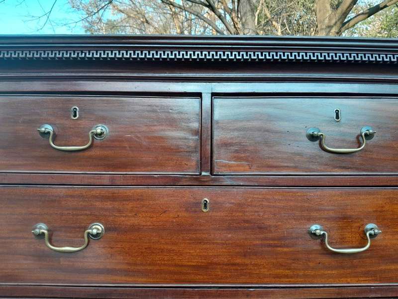 A Circa 1800 Regency English Mahogany Chest-On-Chest With A Pull-Out Writing Surface With Locks A...