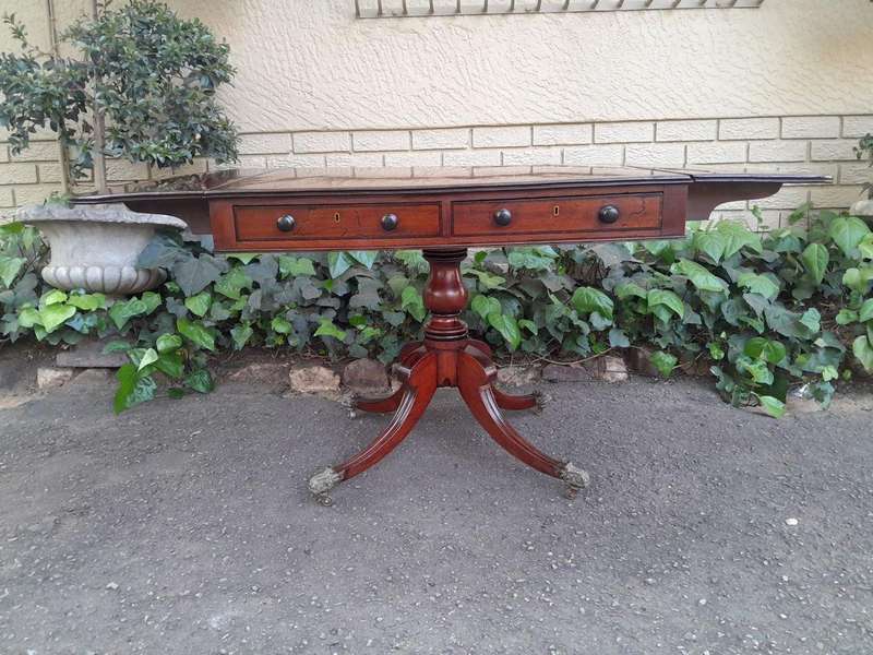 A Late 19th Century Circa 1880 Victorian Mahogany and Rosewood Pembroke Library Table with a Pair...
