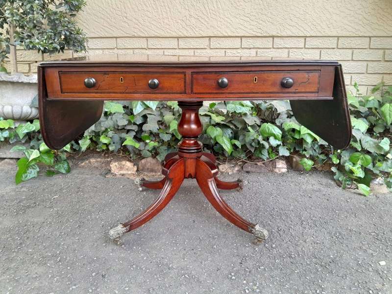 A Late 19th Century Circa 1880 Victorian Mahogany and Rosewood Pembroke Library Table with a Pair...