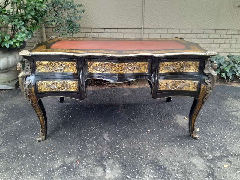 A 19th Century Circa 1850 French Louis XV-style Napoleon III Period Boulle Marquetry Bureau Plat ...