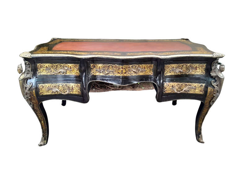 A 19th Century Circa 1850 French Louis XV-style Napoleon III Period Boulle Marquetry Bureau Plat ...