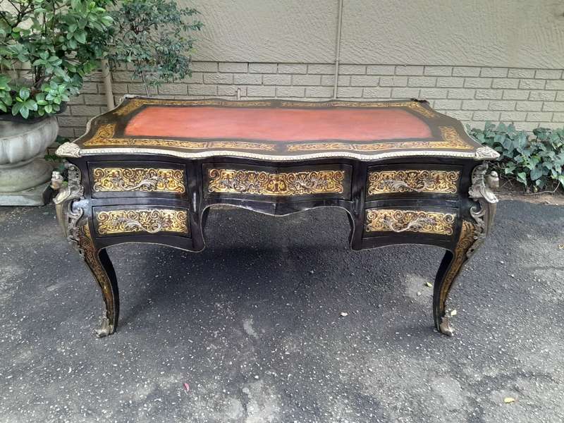 A 19th Century Circa 1850 French Louis XV-style Napoleon III Period Boulle Marquetry Bureau Plat ...