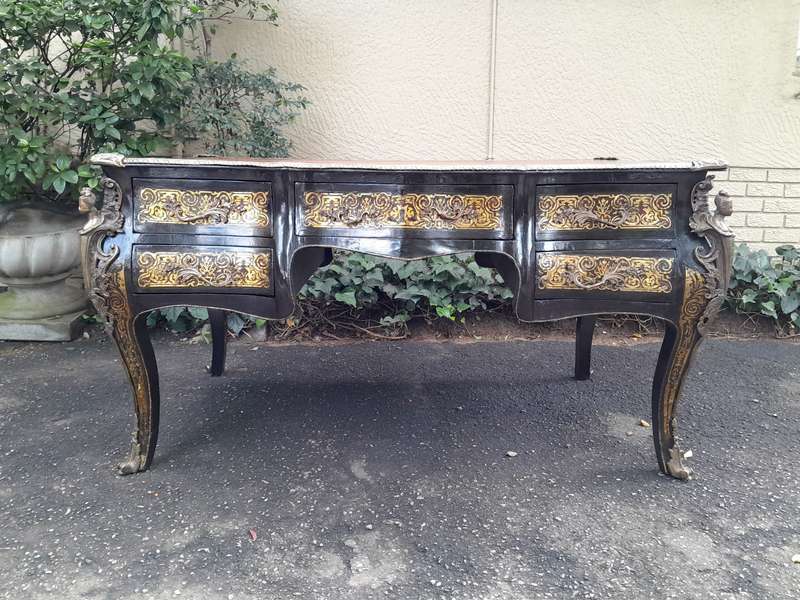 A 19th Century Circa 1850 French Louis XV-style Napoleon III Period Boulle Marquetry Bureau Plat ...