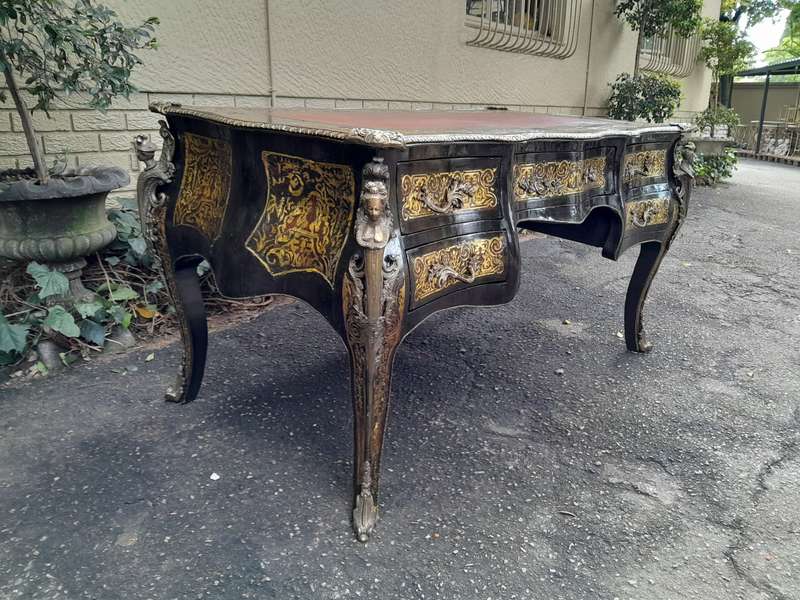 A 19th Century Circa 1850 French Louis XV-style Napoleon III Period Boulle Marquetry Bureau Plat ...