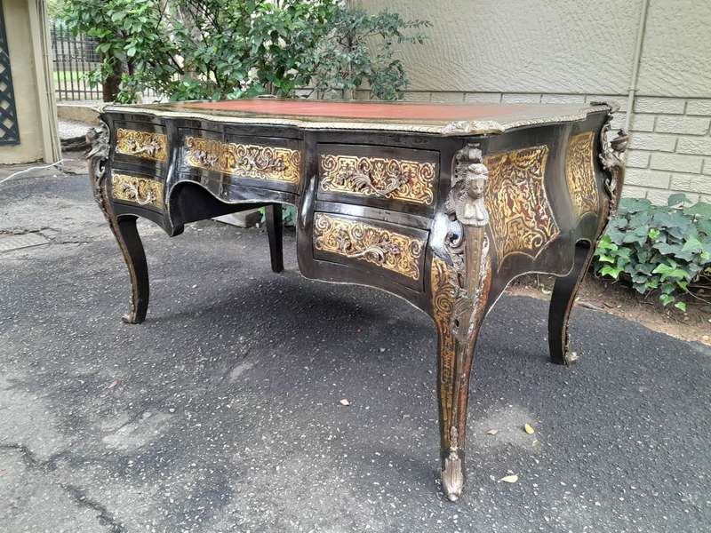 A 19th Century Circa 1850 French Louis XV-style Napoleon III Period Boulle Marquetry Bureau Plat ...