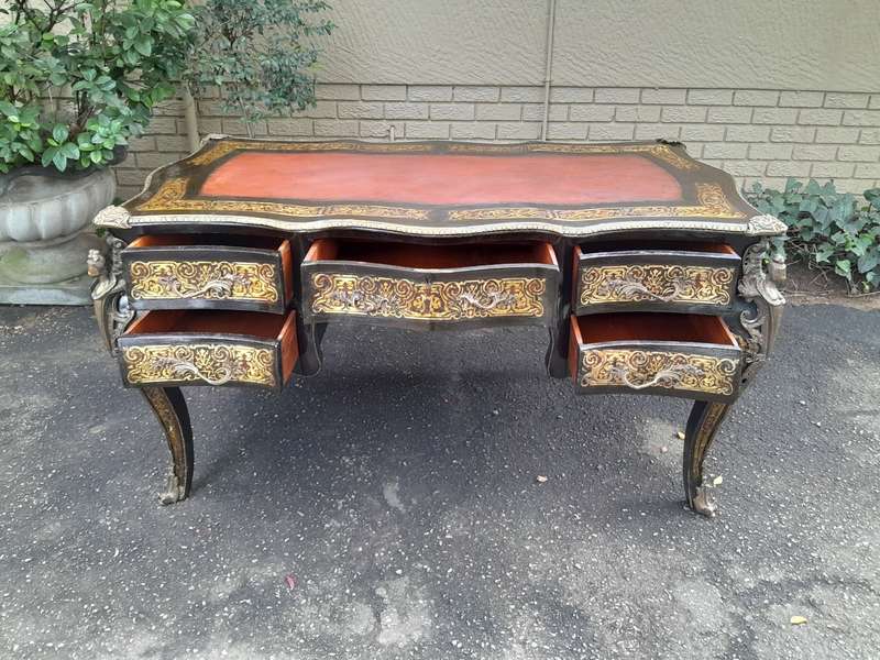 A 19th Century Circa 1850 French Louis XV-style Napoleon III Period Boulle Marquetry Bureau Plat ...