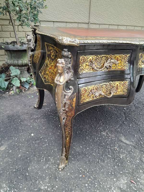 A 19th Century Circa 1850 French Louis XV-style Napoleon III Period Boulle Marquetry Bureau Plat ...