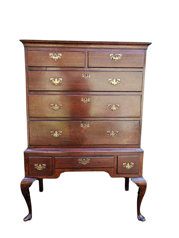 An Early Victorian Oak Tallboy Chest On Chest With Original Brass-Cut Escutcheons And Lock-Plates...