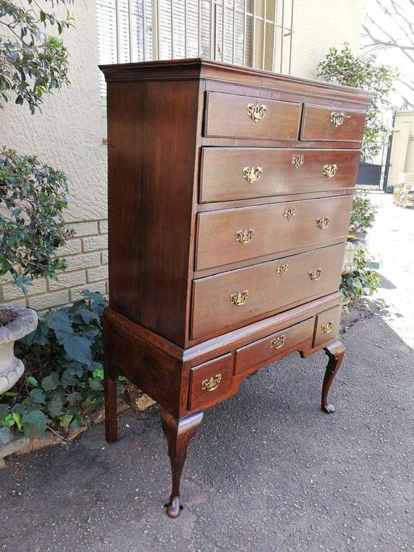 An Early Victorian Oak Tallboy Chest On Chest With Original Brass-Cut Escutcheons And Lock-Plates...