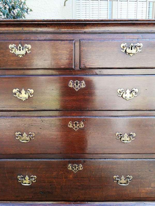 An Early Victorian Oak Tallboy Chest On Chest With Original Brass-Cut Escutcheons And Lock-Plates...