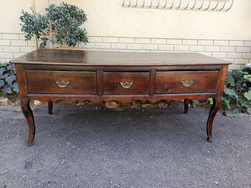 A Late 19th Century Circa 1880s Oak Server With Brass Handles And Three Drawers