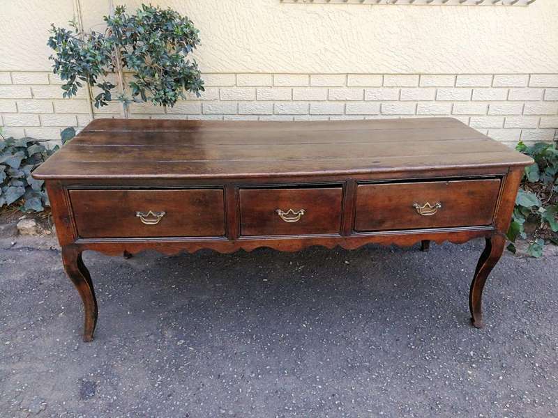 A Late 19th Century Circa 1880s Oak Server With Brass Handles And Three Drawers